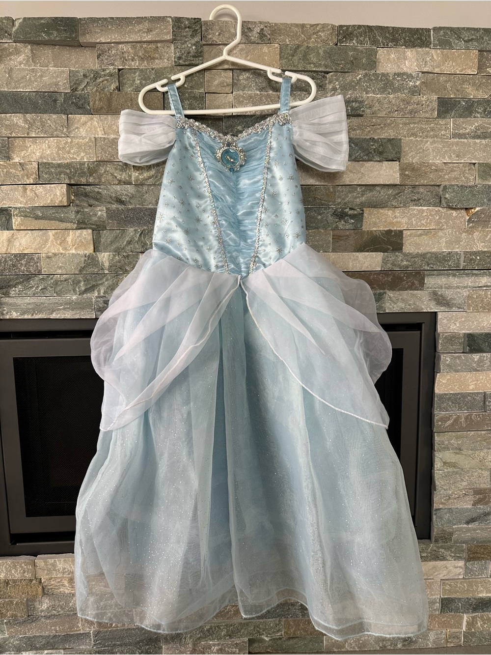 Disney Cinderella Light Blue Princess Costume Dress with Sheer Overlay Size 5-6